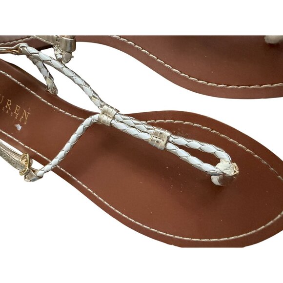 LAUREN RALPH LAUREN White Silver Leather Gladiator Sandals Size 9.5 - Picture 5 of 7